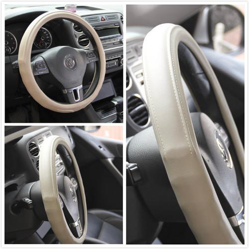 Steering wheel cover beige pvc leather beige stitch style brand new 58007a