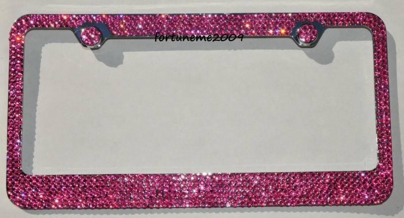 Pink crystal diamond mix size rhinestone super bling custom license plate frame 