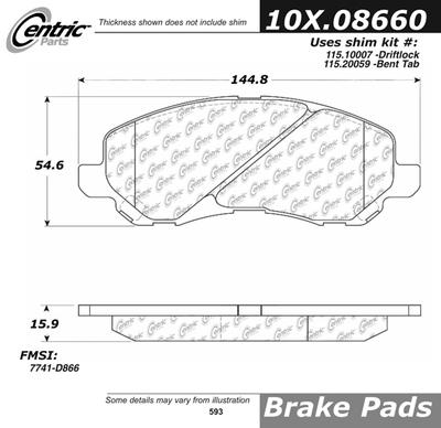 Centric 300.08660 brake pad or shoe, front-premium semi-met pads w/shims