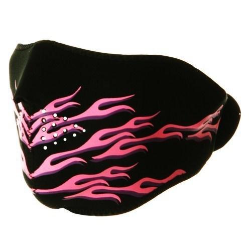 2 in 1 reversible motorcycle biker, skiing neoprene half face mask - pink flame