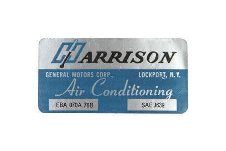 Corvette harrison air conditioning heat exchanger decal, 1976