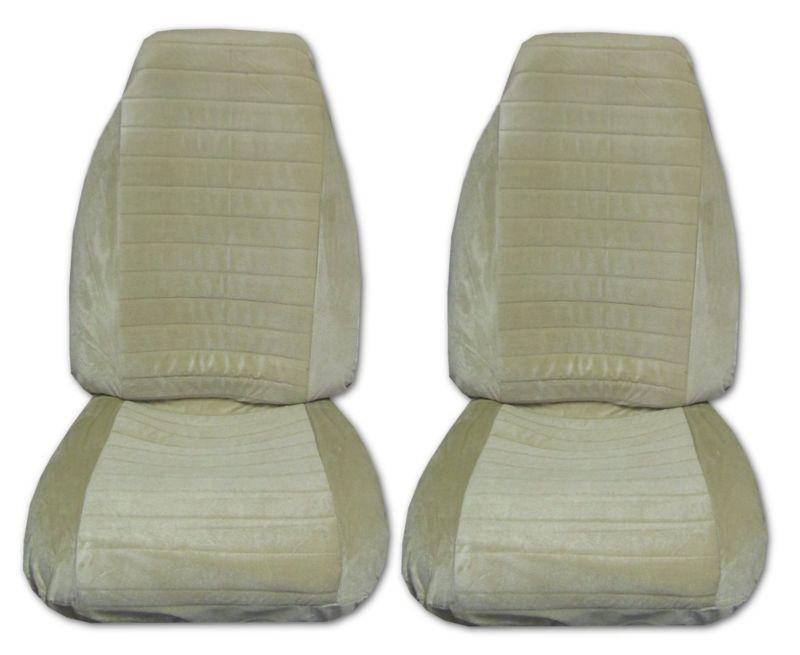 Quilted velour high back car truck seat covers tan #3