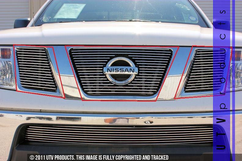 2005 - 2008 nissan frontier 3pc upper chrome billet grille kit 