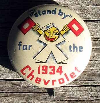 Rare 1934 chevrolet advertising pin button l@@k #b223