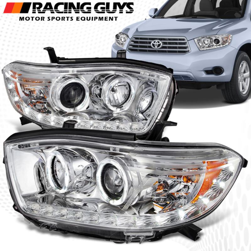 2008-2010 toyota highlander suv dual halo projector led head lights lamps chrome