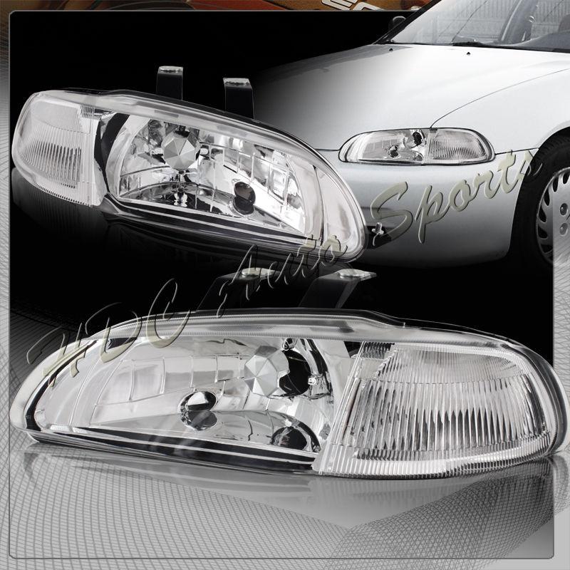 1992-1995 honda civic 4dr chrome housing 2in1 headlight lamps+clear corner light