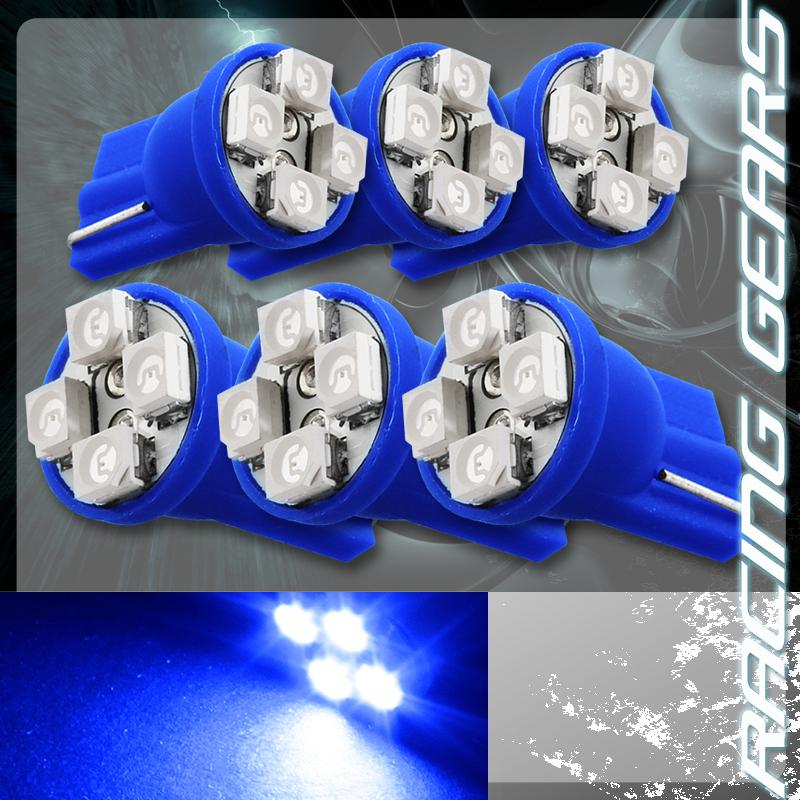 6x blue smd 4 led 12v t10 wedge interior instrument map panel gauge light bulbs