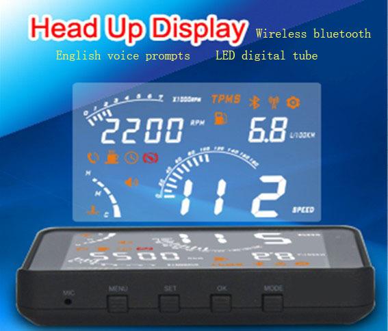 Hud head up obd2 bluetooth wireless km/mph rpm voltage clock temperature display