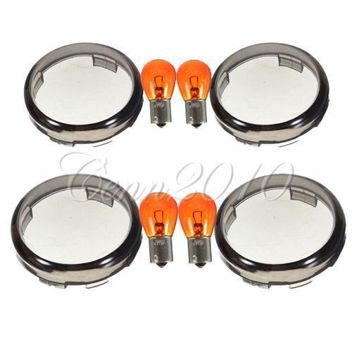 Smoke turn signal lenses & amber bulb for harley davidson sportster softail dyna