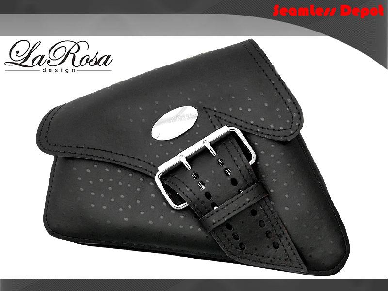 Larosa black ostrich design leather harley sportster nightster left saddle bag