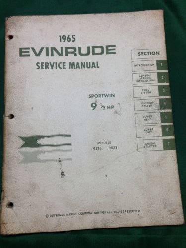 1965 evinrude service manual sportwin 9 1/2hp model 9522 9523 repair outboard