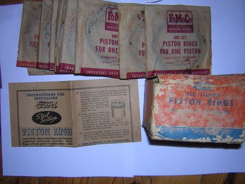 Flathead (?) ford box of 8 vintage oem piston rings &amp; instructions