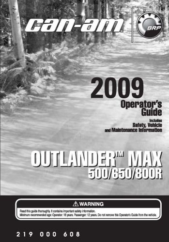 Can-am owners manual 2009 outlander max 500 efi, 650 efi &amp; 800r efi