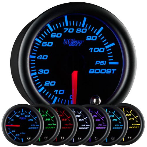 52mm glowshift black face diesel turbo boost 100psi pressure gauge w. 7 colors