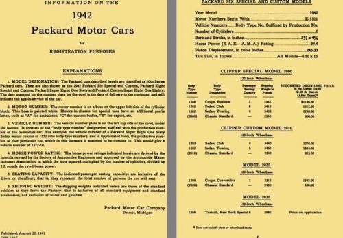 Packard 1942 - information on the 1942 packard motor cars for registration purpo