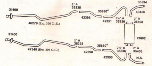 1968-1969 chevy nova &amp; chevy ii dual exhaust system, aluminized, 396 engines