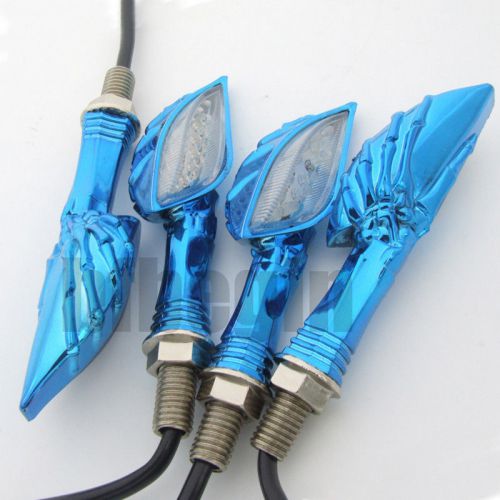 Buy New 4x Motorcycle Universal 12LED Skull Turn Signal Blue Indicators ...