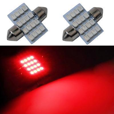 2pcs red 1.25" 31mm 16smd festoon dome map car led interior light bulbs de3175