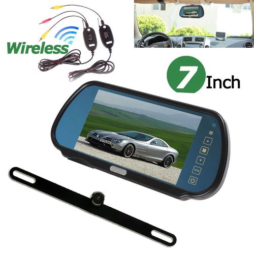 Wireless car rear view steel license plate backup camera + 7 inch monitor mirror