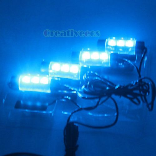 4x 3leds ice blue car charge 12v glow interior decorative 4in1 led lights lamps
