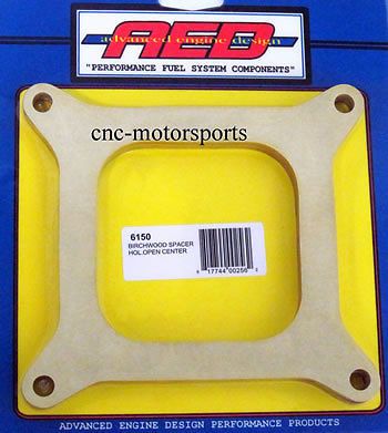 Aed holley carburetor birchwood spacer open center 4150 carb 1/2 inch