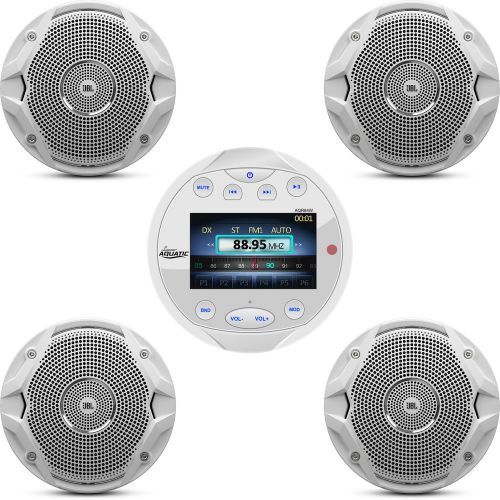 Aqr84w white marine usb bluetooth gauge receiver, jbl marine 150w 6.5&#034; speakers