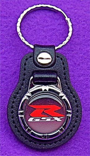 Suzuki r gsx- key ring - leather &amp; metal emblem