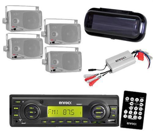 New ekmrb11 radio usb aux sd card input amp cover remote + 4 silver box speakers