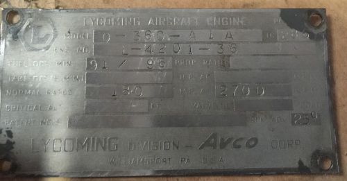 Lycoming 360 a1a data plate