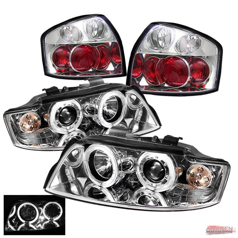 02-05 audi a4/s4 led drl dual halo projector chrome headlights+tail lights set