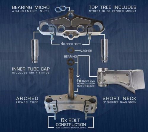 Harley bagger short neck slip fit neck kit 2009-2013 26&#034; wheel