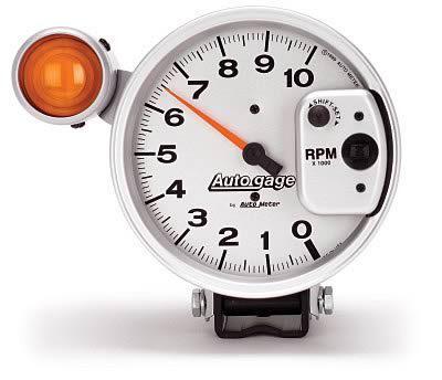 Auto gage monster shift-lite tachometer 0-10,000 5" dia silver face 233911