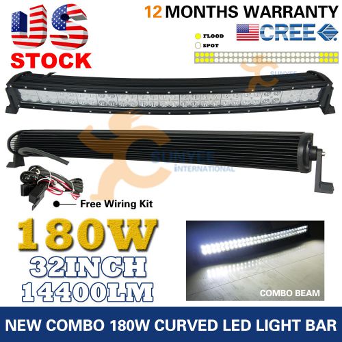 32inch 180w curved led work light bar flood spot combo driving offroad 4wd truck