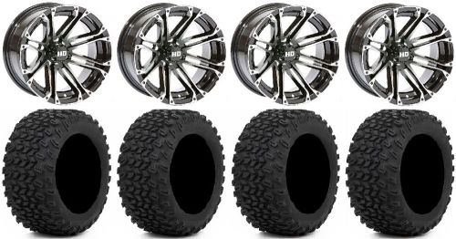 Sti hd3 machined golf wheels 14&#034; 23x10-14 xt trail tires ez-go &amp; club car