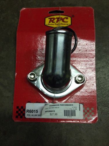 Rpc-r6015 polished chevy swivel 90 degree water neck thermostat housing sbc bbc