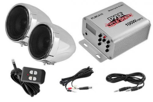 Plmca10 motorcycle atv snowmobile mount mp3 radio amp 2 weatherproof speakers