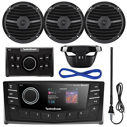 Rockford pmx-5 marine mp3 player, 4x 6.5&#034; black speakers, remote, radio antenna