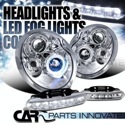 02-05 mini cooper chrome clear halo projector headlights+6-led fog lamps