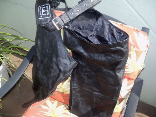 Motorcycle riding pants/chaps xxl barneys leather 31&#034; waist to bottom leg vgc