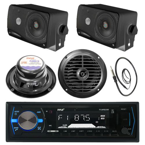 Pyle marine black 6.5&#034; and 3.5&#034; speakers,usb am fm radio, antenna,400w amplifier