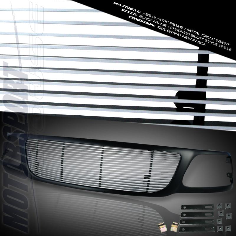 1999-2003 ford f150/expedition black frame+chrome billet style grille insert new