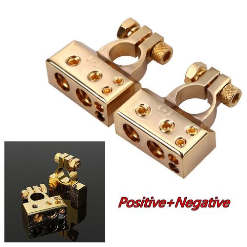 2pcs golden 12v (- and +) battery terminals clamps connectors for car van truck