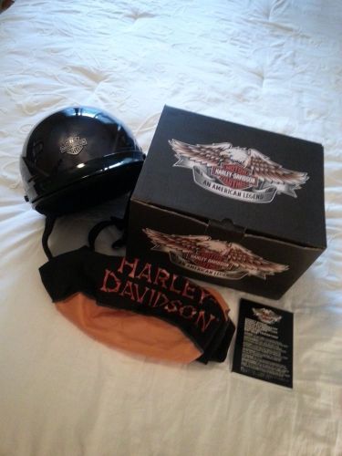 New-harley davidson mens black titanium black chrome half helmet
