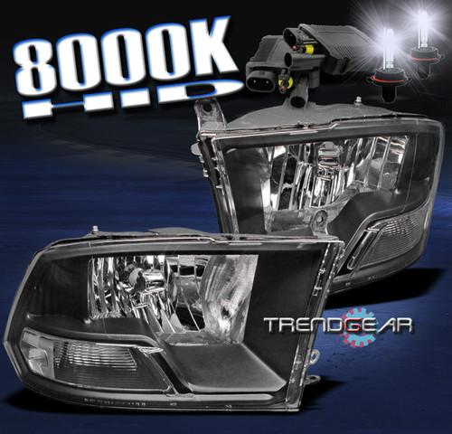 09-12 dodge ram 1500 2500 3500 pickup crystal headlight lamp+8000k hid kit black