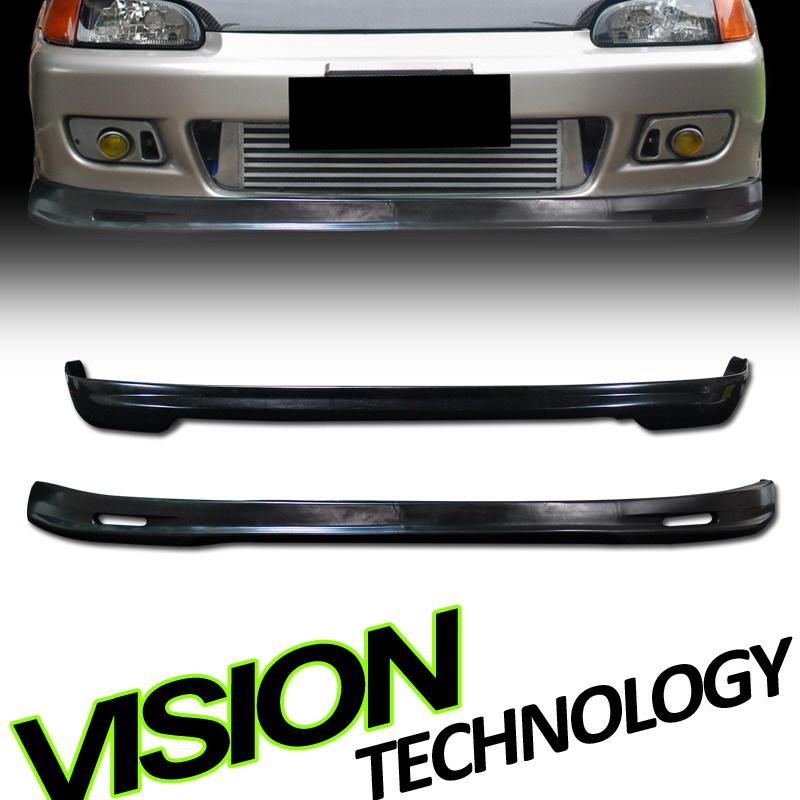 92-95 civic 3d/3dr hatchback jdm blk pu mu front+t-r rear bumper lip spoiler kit