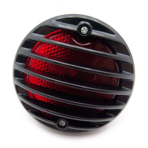 Motorcycle black plastic grille ribbed round led tail brake light red lens