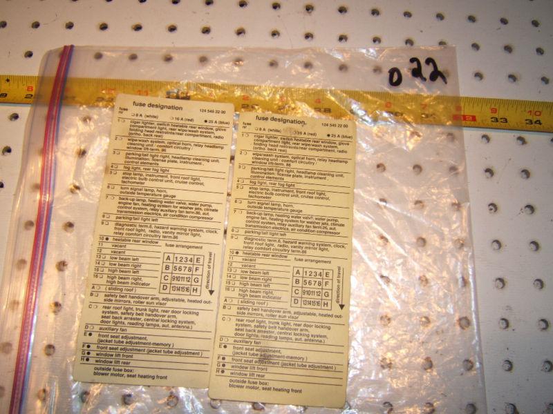 Mercedes w124  fuse desgnation 1 sheet  usa version, 1 sheet only, 124 545 22 00