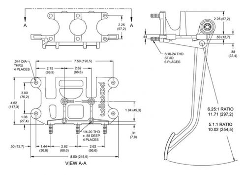 Wilwood swing mount 6.25 to 1 long brake pedal and 5.1 to 1 short clutch pedal