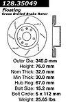 Centric parts 128.35049 front crossed drilled rotor