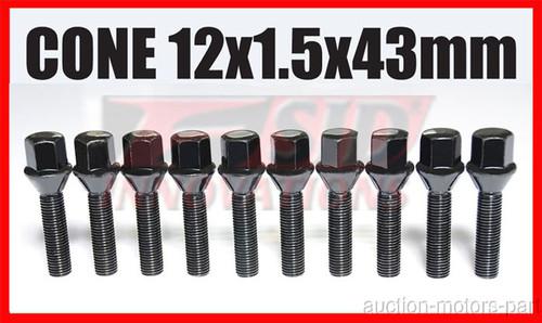 Bmw black taper cone 43mm fit bmw extended wheel stud bolts 12x1.5x43 10pcs b01